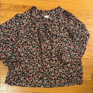 Loft floral print long sleeve blouse sz large petite LP